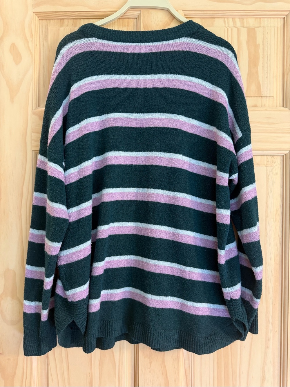 Sonoma Striped Crewneck Sweater in Dark Purple with Pink and Periwinkle Size XL - Picture 2 of 3